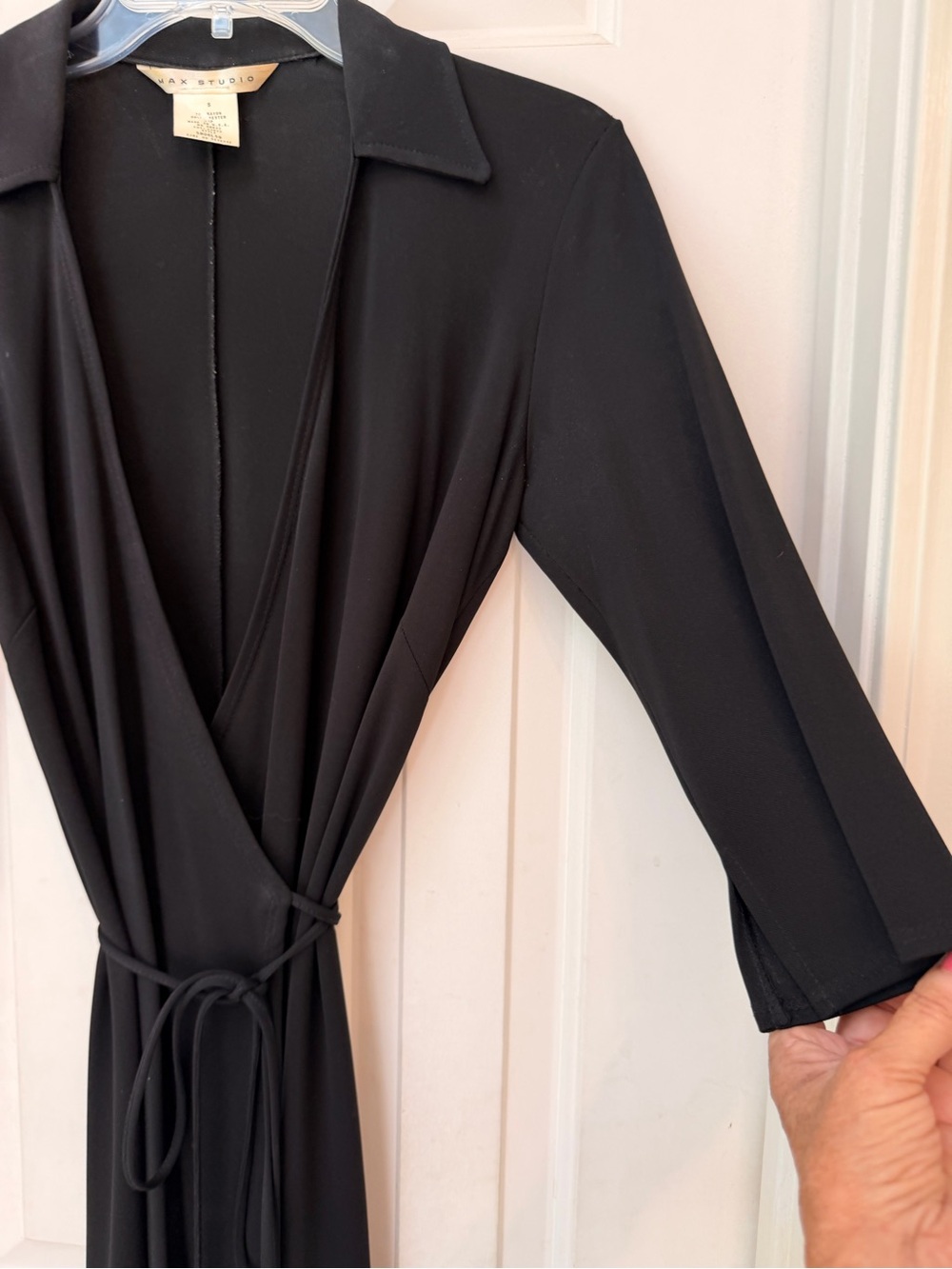 Max Studio Classic Black Wrap Dress with Tie Waist with Give and Stretch, Sz S - Picture 6 of 15